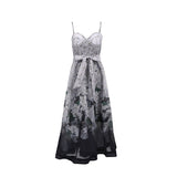 Sling Skirt Crumm Flower Ink High-End Long Dress 2025 New Tice With Waist Lotus Leaf Swing Dress Women's Summer