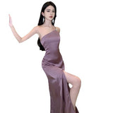 A Small Sling With Purple Dress Female Summer Temperament Bare Back Sexy Open Fork Dress Dress