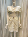 Collar High-End Hollow Lace Dress In The Spring Of 2024 New Ivory White Waist Temperament Style Dress