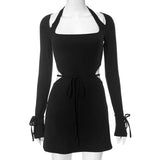 Women's Autumn And Winter New Long-Sleeved Collar Horn Sleeves Tied With Hottie Dress DJPT