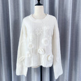 Lazy Wind Hooked Knitted Sweater Gentle Round Collar Collar Blouse 2024 Autumn And Winter New