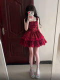 Ball Gown Square Neckline Short Tulle Burgundy Lolita Dresses Party Dress Birthday Outfits SD1205