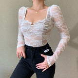 Temperament Lace Mesh Long-Sleeved Top Woman Women's Summer New Sexy Commuter T-Shirt DJPT