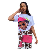 Basic Round-Neck Portrait Print Short-Sleeved T-Shirt Girl Summer Bhuff Loose Casual Top DJPT