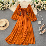 Tender Wind Dress Autumn 2025 New Female Vintage Fangzi Bubble Bubble Sleeve Chiffon Dress DJPT