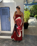 Women's Clothing 2024 Summer New Printed Chest Exposed High-Rise Dress DJPT