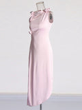 Dress Women's Dress Spring 2025 New Pink Sleeveless Bow Splicing Body Repair Long Dress
