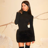 Women's Autumn And Winter New High-Necked Long-Sleeved Elegant Hairy Short Dress DJPT