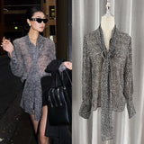 Zhao Sanguan With The Same White-Point Transparent Shirt 2024 New Retro Tie Tie Top