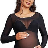 Women's Clothing Perspective High Elastic Net Round-Collar Repair Pregnant Woman Photo Photo Drag Floor Dress 1245 Maternity