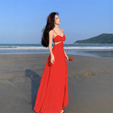 Dress Design Slenyi Empty Lumened Dress Women Summer Seaside Vacation Sling Dress