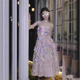 And Summer 2025 Color Three-Dimensional Flower Embroidery Mesh Splicing Bra Dress Dress Dress Woman