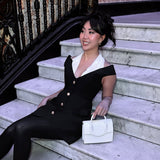 New Women's Clothing Collage Splicing Hanging Neck High-Waisted Dress DJPT