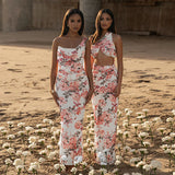 Fashion Printed Bouquet Waist And Shoulder Sling Skirt 2025 Summer New Body Repair Kitted Long Skirt DJPT