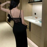 Black Lace Splicing High Open Fork Sexy Bag Ass Waist Temperament Sling Skirt Dress