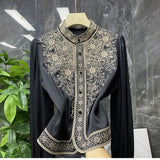 Silk Embroidery Shirt Women 2025 Early Spring New Court Style Collar Hollow Shirt Lady Temperament Elegant DJPT