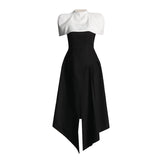 Elegance Elegance Wind 2025 Summer New Black And White Colliderable Cloaked Fork Dress Woman