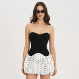 Women's Summer New Sexy Breast-Wearing Wave Point Splicing Short Dress Dress Dress Woman DJPT