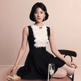 Luth's Same French Gold Muffled Small Black Dress Spring Temperament To Slim Up Thin Dress