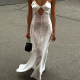 Women's Summer New Net Yarn Perspective Sling Rope Dew Sexy Dress DJPT