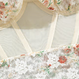 Neck Deep V-Joint Clothing Mesh Spliced Steel Ring Fish Bone Girded Waist Print Bikini Woman DJPT