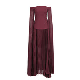 Famous Wind 2025 Summer New One-Word Shoulder Ribbon Sleeve Design Top + Folded Mesh Dress Suit Female