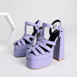 New Spring And Summer New High Heels Women's Word Buckle Water Table High Heels Roman Sandals Black Walking Show Large-Size Shoes High Quality Shoes