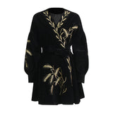 Retro Style Dress Women's Dress 2025 Summer New Heavy Industry Embroidered Wheat Spike Design Velvet Long Sleeve Skirt