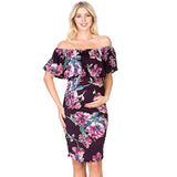 Women's Sleeveless Leaves Side Shoulder-To-Shoulder Skirts Knee-Jerk Trims Pregnant Women's Dress Maternity