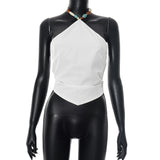 Women's Summer New Sexy Tie With Solid Colorless Hanging Neck-Luff-Cuffed Backwear DJPT