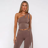 2025 Spring New Slanted Shoulder Strap Open Umbilical Repair Trousers Suit Woman DJPT