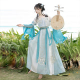 Design Blue Water Han Suit Women Dunhuang Western Wind Coat Slings Half Skirt Set 9061