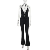 Sling Deep V-Tie Strap Hollow Conjoined Trousers Women 2025 New Hottie Jumpsuit DJPT
