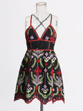 Women's Dress 2025 Still High-End Embroidery Print Sexy Slings Hollow Summer Bottoming Dress