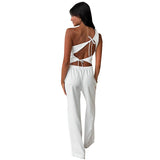 Women's Solid Color Sleeveless Sleeveless Back Strap Strap Strap Strap Trousers Set DJPT