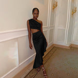 Autumn 2025 New Long Dress Famous Style Temperament Sexy Slant Shoulder Vest Dress Dress DJPT