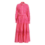 Summer New Fashion Collar Embroidered Water-Soluble Flower Hollow Shirt + Strapping Rope Skirt Dress Suit Woman