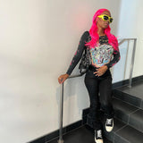 Long-Sleeved Cool Street Print T-Shirt Girl Personality Trendy Street With Short Sleeve Top DJPT