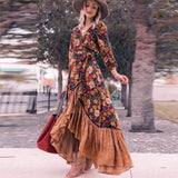 Women's New Dress Summer Casual Long-Sleeved Print Retro Dress DJPT