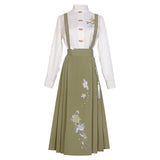 Design New Green Hanfu Women's Chinese Wind Shirt Back Skirt Two-Piece Set 8431