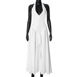 Women's Summer 2024 New Solid Color Hanging Neck With High-Flooseless Dress DJPT