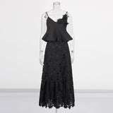 Niche Wind 2025 Summer New Sling Ribbon Leaves Design Three-Dimensional Flower Half-Body Dress Suit Woman