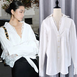 Zhao Sanguan 2024 New White Lace Shirt Pure Desire Loose V Collar Top