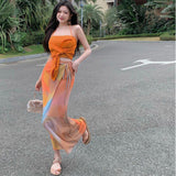Vacation Photo Wearing Suit Women's Summer Sling Tie-Dye Skirt Design Small Long Dress Two Sets