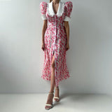 Women's Summer Printing Dolls To Receive Waist Thin Temperament Bubble Sleeve Dress