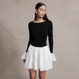 Women's Clothing Hit The Word Collar Horn Long-Sleeved Lotus Leaf Short Skirt DJPT