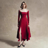 Elegant Ball Dress 2025 Summer New Square Tie Tie With Long Sleeve Open Swing Dress Woman