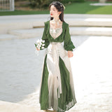 Design Green Chinese Style Improvement Han Elements Han Suit Women's Sling Dress Dress Set 8572