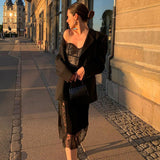 Knitted Lace Sling Dress Summer Women's Fashion Sexy Black Dress Dress DJPT