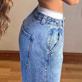 Explosion Street Jeans High Waist Straight Loose Denim Pants Casual Fake Zipper Pocket Woman DJPT